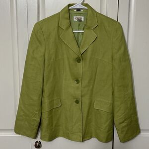 Talbots Jacket Linen Spring Green 3-Button Lined Blazer Sz 4